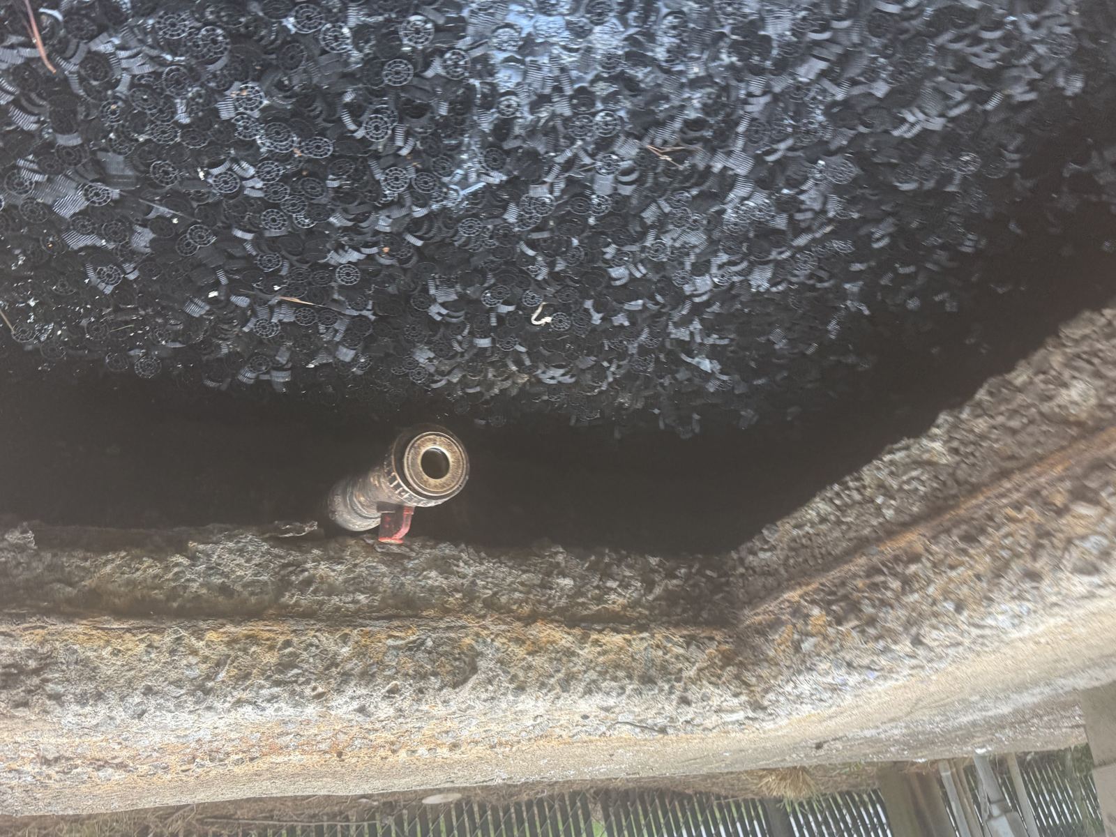 Aerial view into an open septic tank during pump-out