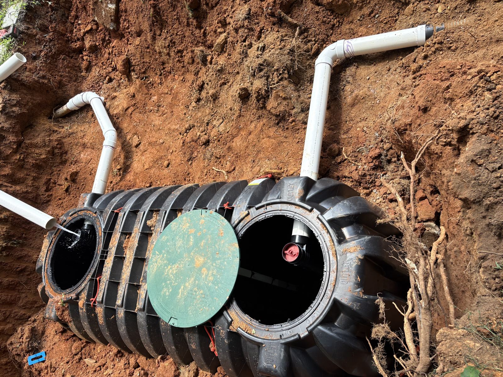 Aerial view of tank contents during a septic service