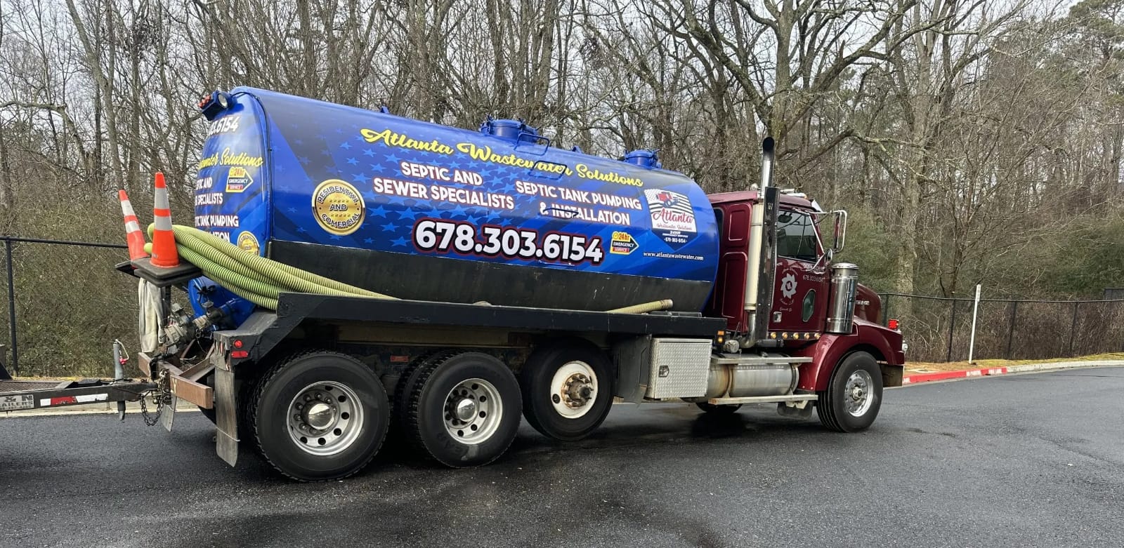 Atlanta Wastewater Solutions branded septic and sewer specialist truck