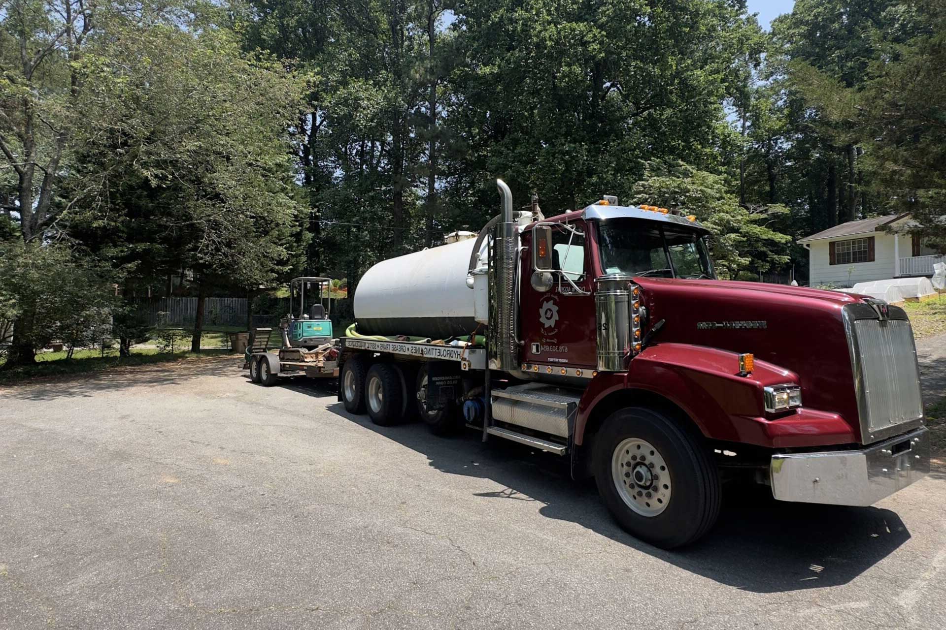 Septic repair service truck on site